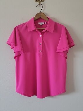 Chico's Zenergy Pink UPF Neema Double Ruffle Polo Size Small/4